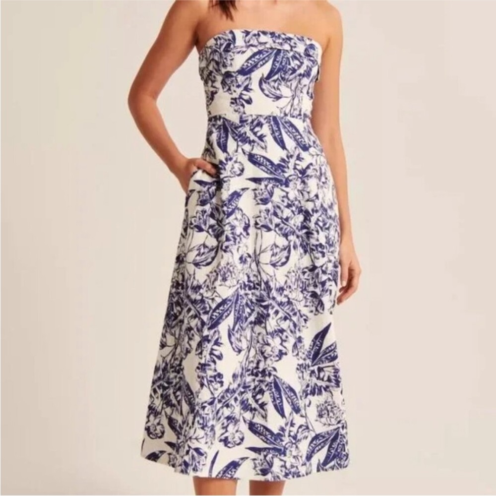 Abercrombie And Fitch Linen Blue Floral Corset A Line Dress Size M